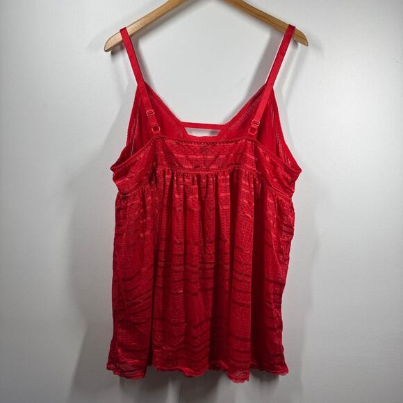 Torrid Babydoll Tank Women 5X Plus Size Red Lace Romantic Adjustable Straps Top - Picture 2 of 7